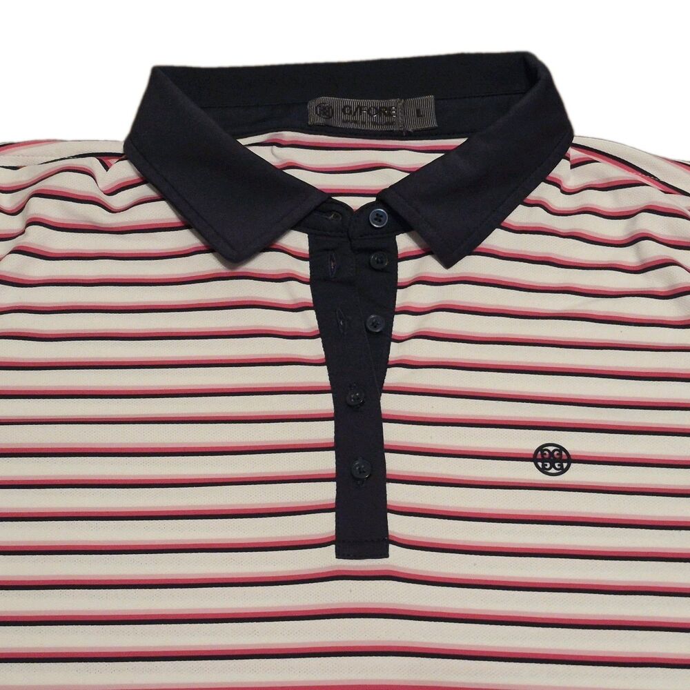 G/Fore Polo Shirt Women Size Large Stripe White Red Pink Stretch Polyester Golf